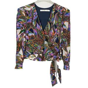 Marie Oliver 100% Silk Wrap Blouse Womens XS Multicolor Elegant Career Classic